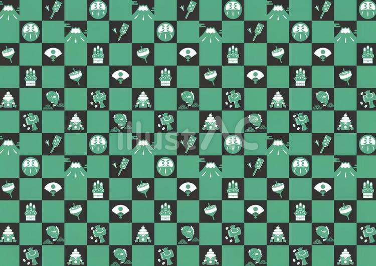 お正月の無料イラスト背景素材 - 市松模様（緑）