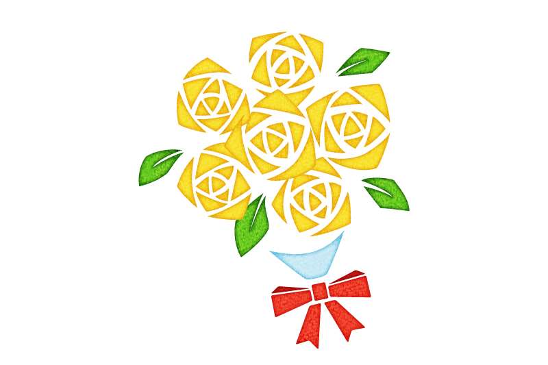 黄色いバラの花束の無料イラスト
