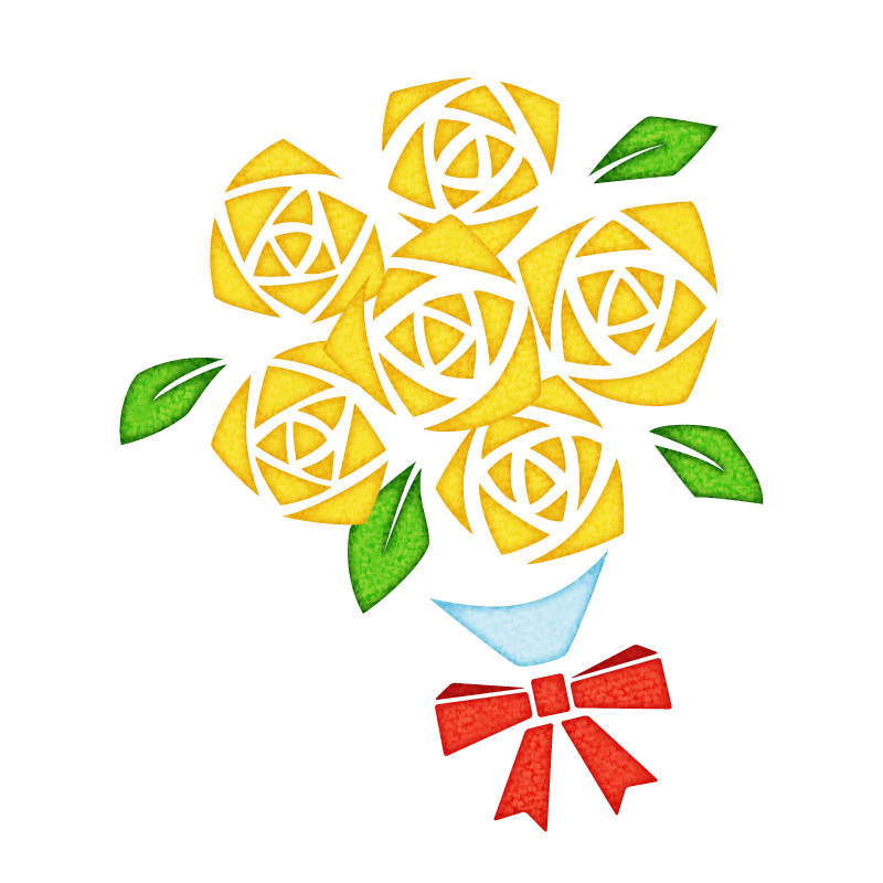 黄色いバラの花束の無料イラスト