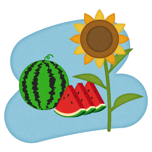 夏・ひまわりとスイカの無料イラスト１