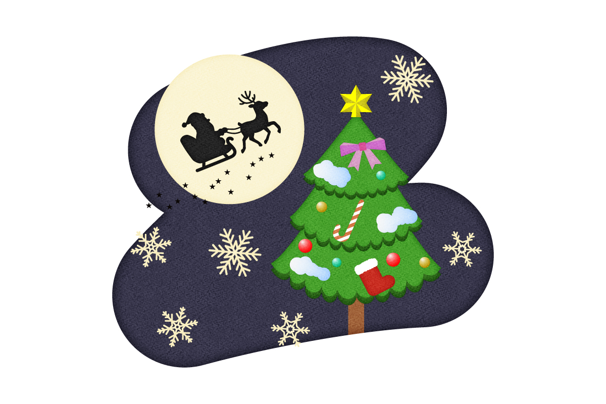 サンタクロースとクリスマスツリーの無料イラスト１
