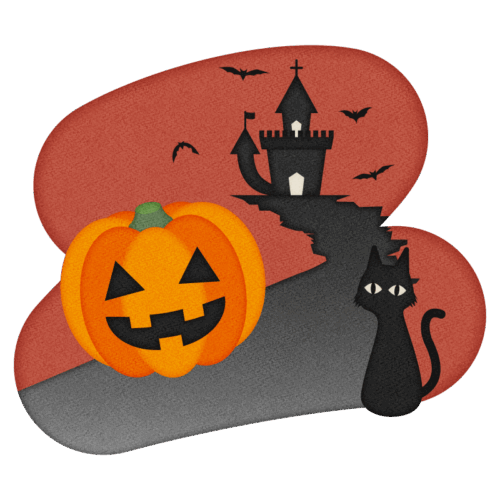 ハロウィン・かぼちゃのおばけと黒猫の無料イラスト１