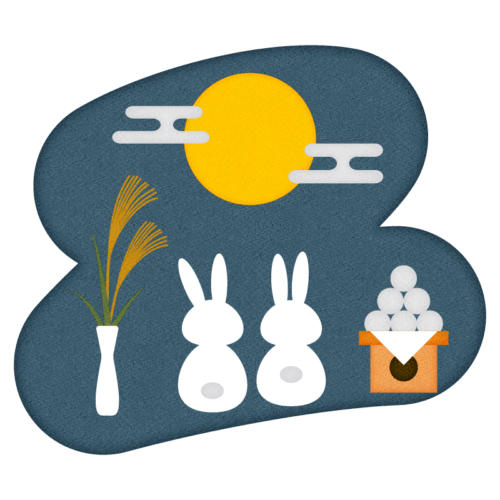 中秋の名月・お月見をするうさぎの無料イラスト１